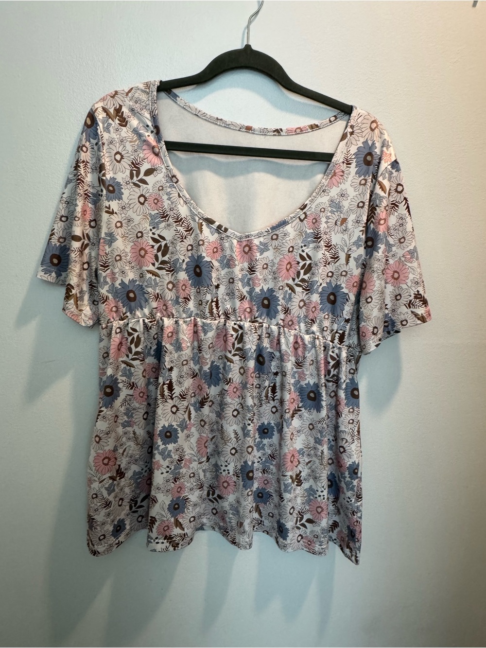 Floral Scoop Neck Women’s Peplum Top - Blue & Pink plus size XXL